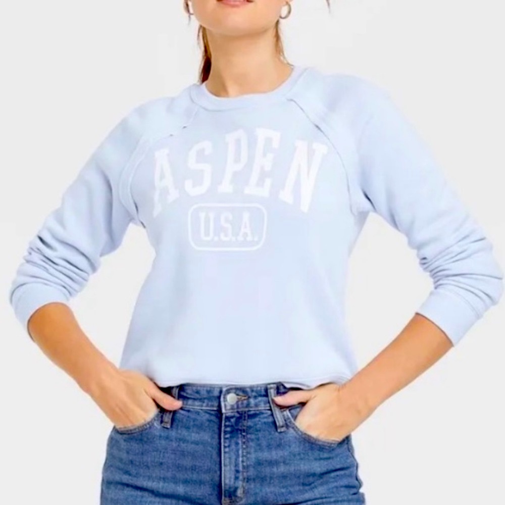 NEW! Grayson Threads Aspen Sweatshirt Long Sleeve Pullover Light Blue Size Small
